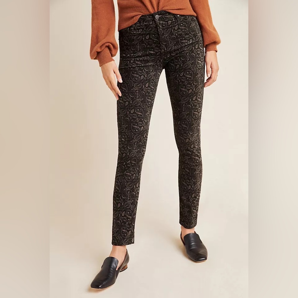 AG & Anthropologie Collaboration High Rise Stevie Ankle Jeans Brown/Black Motif